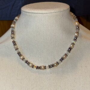 925 Silver and Creamy White Freshwater Pearl and Crystal Necklace